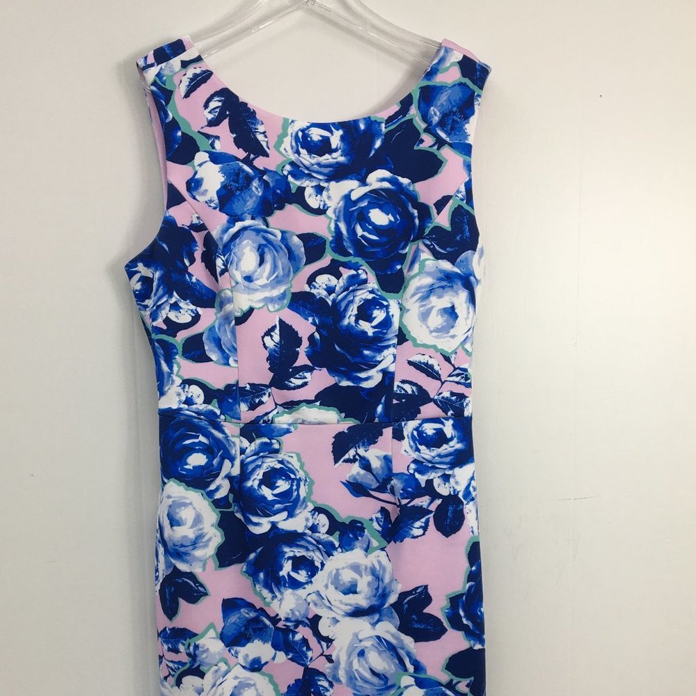 Betsy Johnson Blue and Pink Floral Design Sleeveless Open Back Midi Dress Size 8